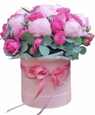 Peonies & Roses box arrangement