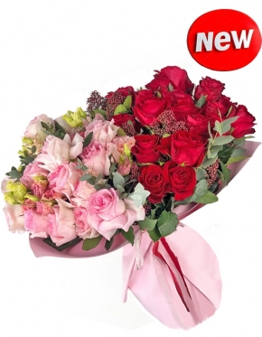 Клас Люкс: рожеві та червоні троянди, 3 розміри